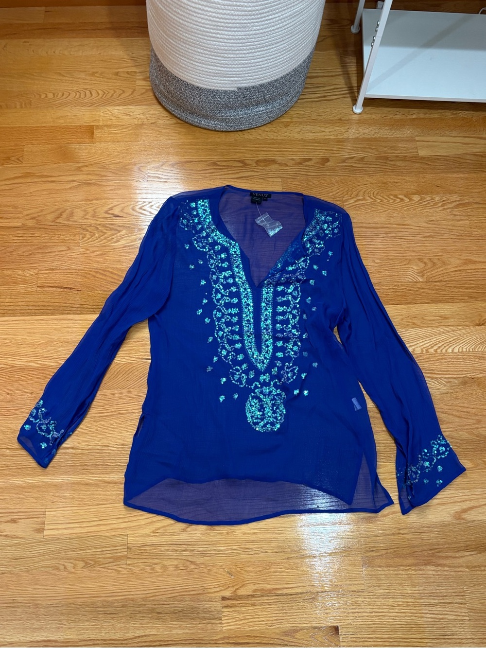 NWOT VENUS Royal Blue Embroidered V-Neck Tunic